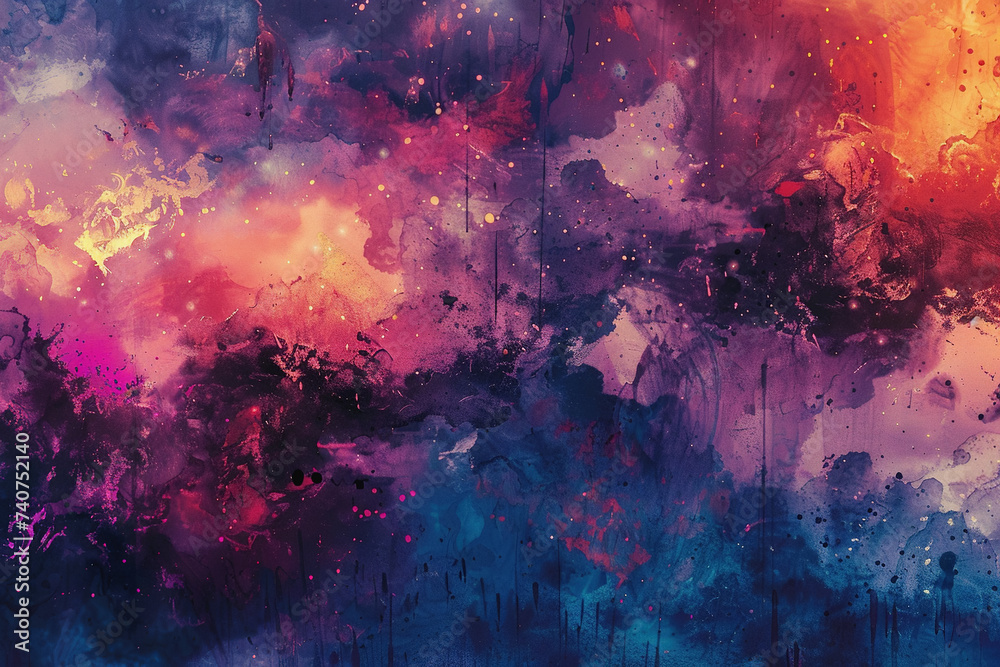 Abstract wallpaper blends vibrant watercolor washes with splashes of neon colors. AI Generated - obrazy, fototapety, plakaty 