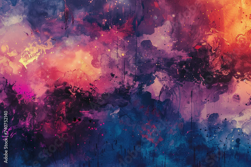 Abstract wallpaper blends vibrant watercolor washes with splashes of neon colors. AI Generated