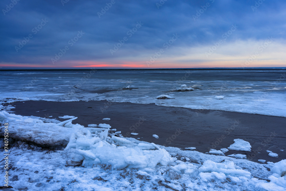 Baltic sea beach at winter in Kuznica, Hel Peninsula. Poland