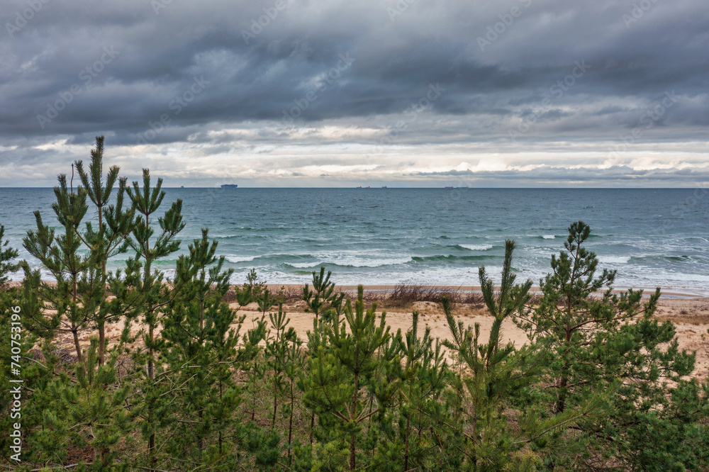 Dramatic weather at Baltic Sea beach in Sobieszewo, Poland
