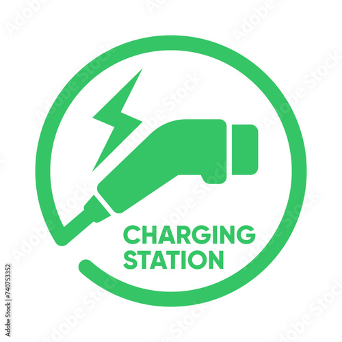 Plug icon symbol and electric car, hybrid vehicle charging point logo. Green energy and eco-friendly car concept, charger connector and charging station icon. vector illustration (ID: 740753352)
