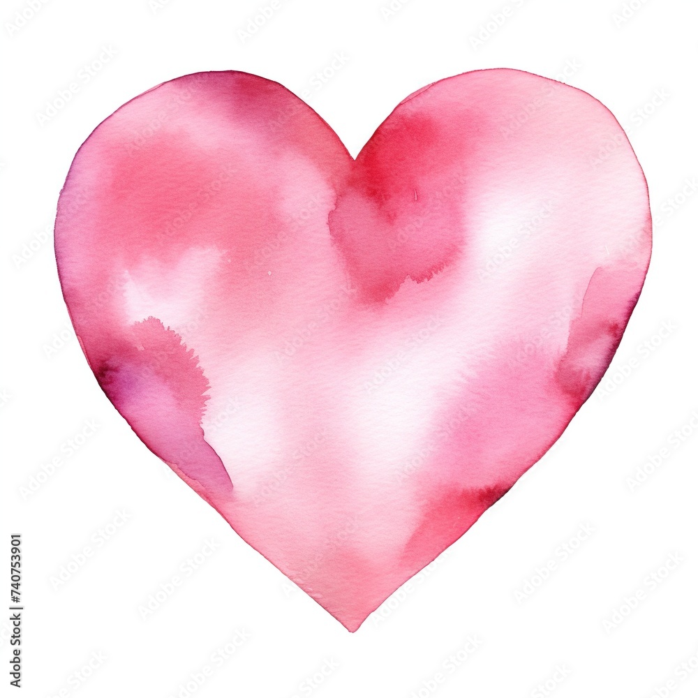 Hand-drawn pink watercolor heart with a soft, uneven wash and subtle variations in hue on a white background