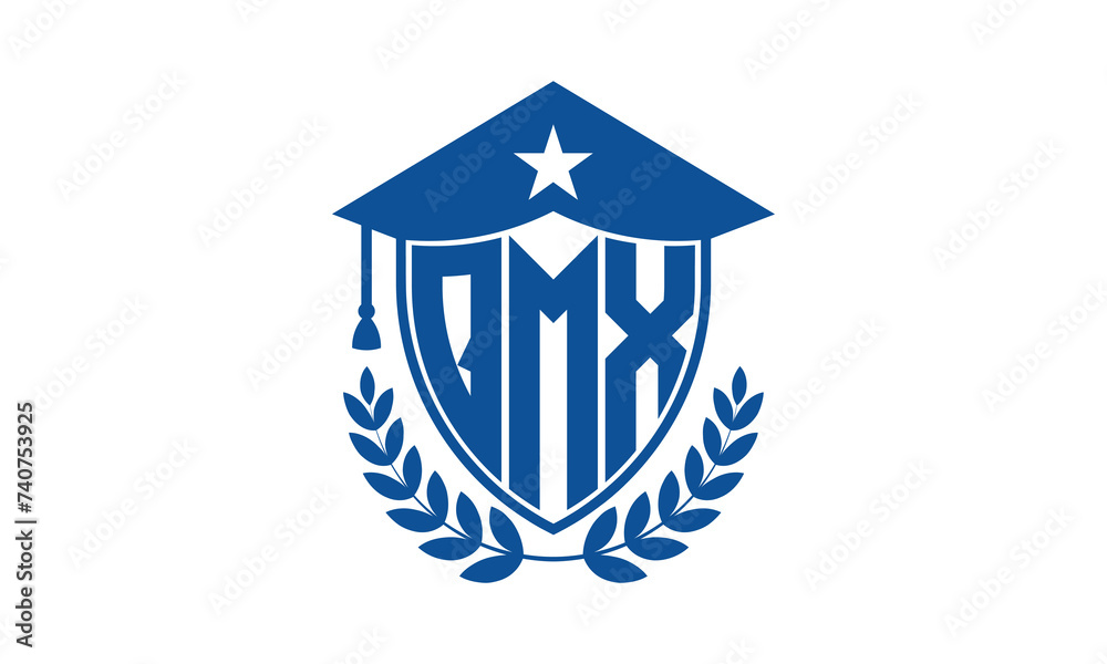 QMX three letter iconic academic logo design vector template. monogram, abstract, school, college, university, graduation cap symbol logo, shield, model, institute, educational, coaching canter, tech QMX three letter iconic academic logo design vector template. monogram, abstract, school, college, university, graduation cap symbol logo, shield, model, institute, educational, coaching canter, tech