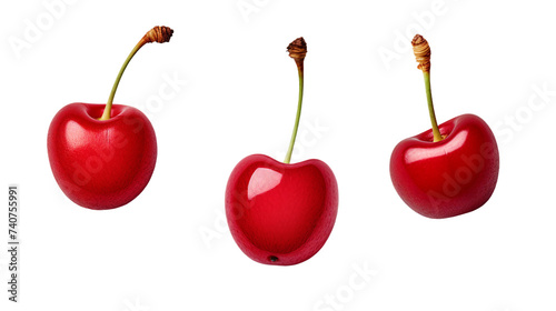 cherry collection: fresh, ripe fruits in 3D digital art, isolated on transparent background for graphic design projects.