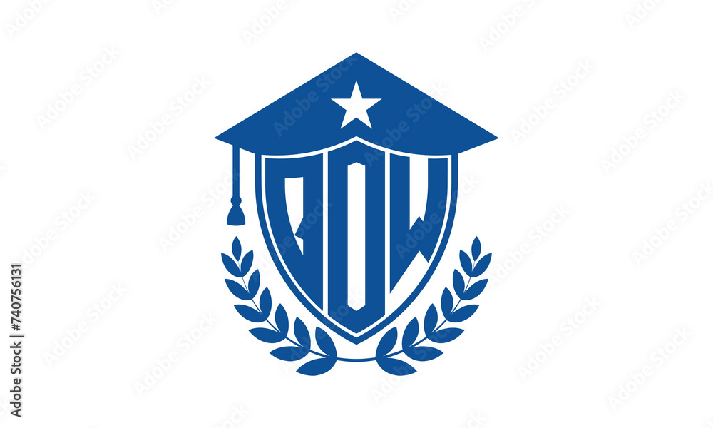 QOW three letter iconic academic logo design vector template. monogram, abstract, school, college, university, graduation cap symbol logo, shield, model, institute, educational, coaching canter, tech QOW three letter iconic academic logo design vector template. monogram, abstract, school, college, university, graduation cap symbol logo, shield, model, institute, educational, coaching canter, tech