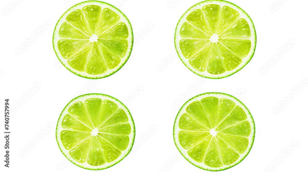 Lime Slice in Vibrant Digital Art, Isolated on Transparent Background - Fresh 3D Citrus Fruit for Summer Refreshment and Healthy Eating