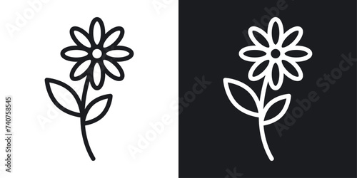 Flower Icon Designed in a Line Style on White Background. photo