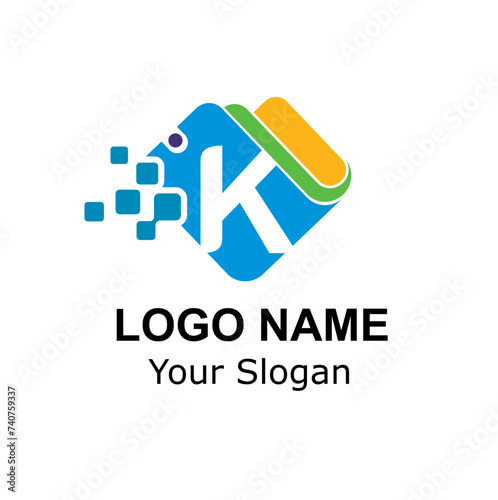 Initial K Letter and Wallet with Digital Pixel for Technology, Digital Payment, Transaction Logo Idea