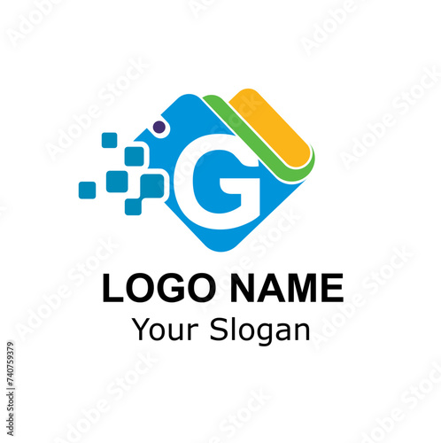 Initial G Letter and Wallet with Digital Pixel for Technology, Digital Payment, Transaction Logo Idea
