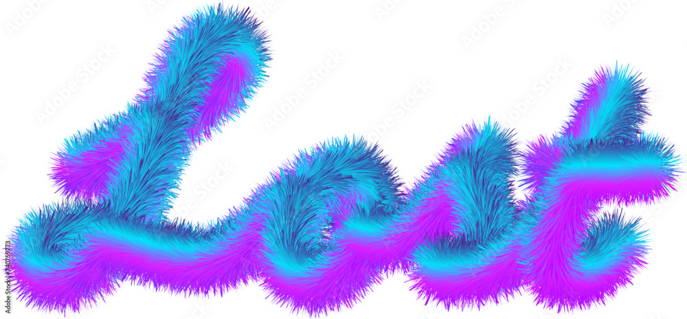 Volumetric stylized inscription Lost bright blue-lilac gradient fluffy text