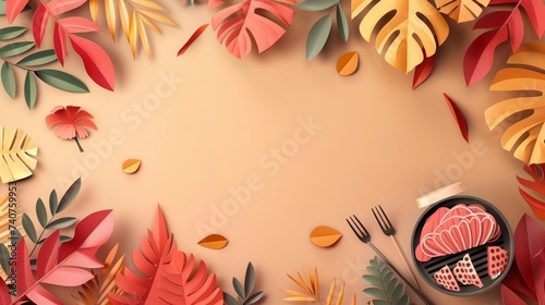 A 3D illustrations of handcraft paper made a background with text space for BBQ Joint