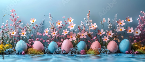 Easter eggs background cover banner ,papercut art pastel color, copy space for add text, paper craft , Easter illustration, wave paper ,spring background