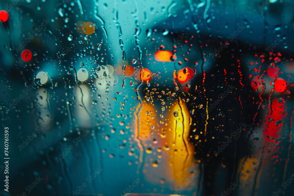 Fototapeta premium Rainfall Rhapsody: Window's Reflections of Nature's Tears