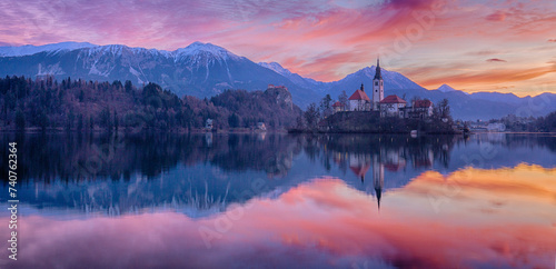 Bled Castle in the sunrise