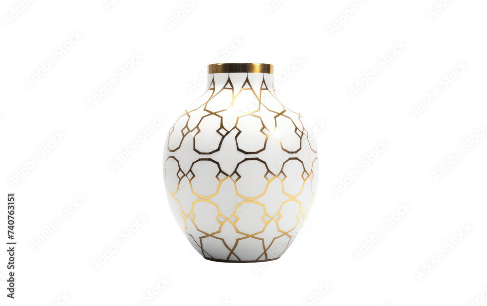 White and Gold Vase on Table. A white and gold vase is placed on top of a table, adding elegance and a touch of sophistication to the decor. on White or PNG Transparent Background. White and Gold Vase on Table. A white and gold vase is placed on top of a table, adding elegance and a touch of sophistication to the decor. on White or PNG Transparent Background.