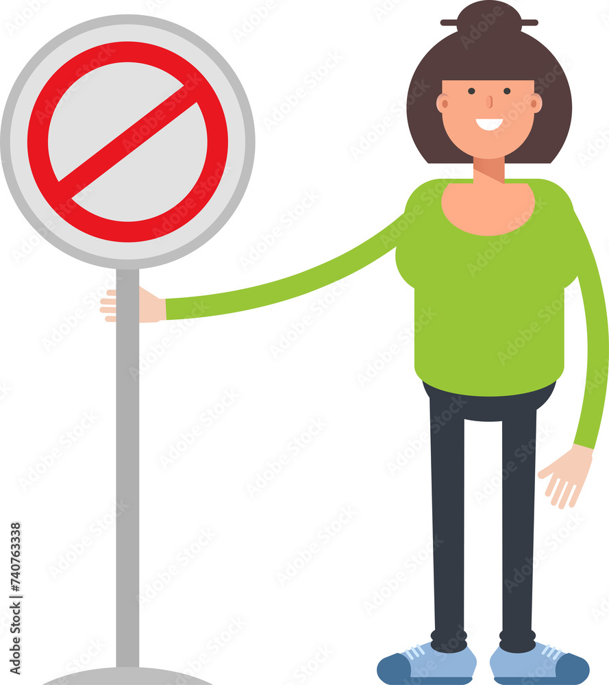 Asian Woman Character and Prohibition Signage
Asian Woman Character and Prohibition Signage