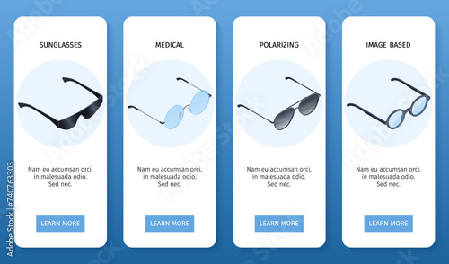 Isometric sunglasses vertical banner template set collection