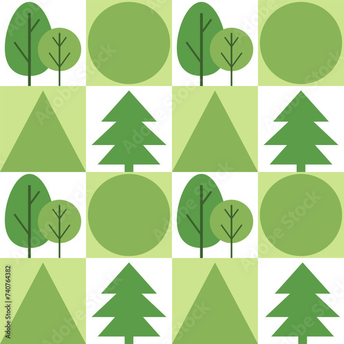 Geometric nature seamless pattern. Trees in flat minimalist style.
