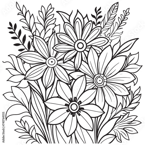 Children s floral outline illustration doodle coloring book hand drawn vector