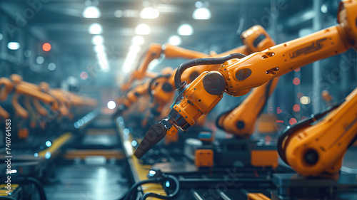 Industrial Robotics in Manufacturing: Robots performing various tasks in a manufacturing environment, increasing productivity and precision