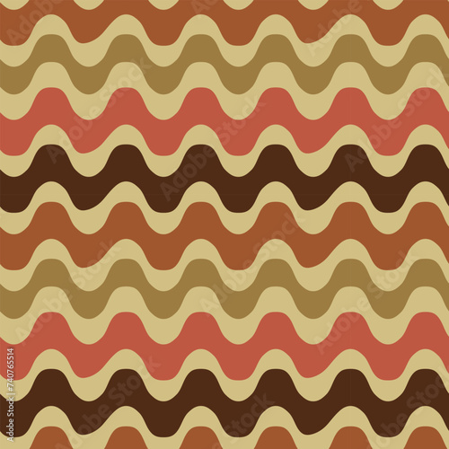 Retro groovy 70s waves seamless pattern in brown, red and beige. For wrapping paper, home décor and fabric