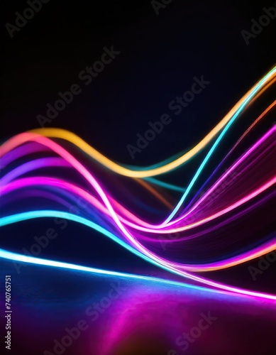  abstract background of colorful neon wavy line glowing in the dark