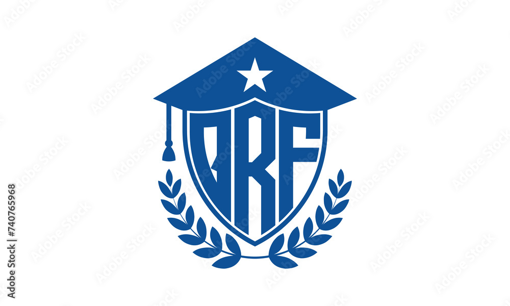 QRF three letter iconic academic logo design vector template. monogram, abstract, school, college, university, graduation cap symbol logo, shield, model, institute, educational, coaching canter, tech QRF three letter iconic academic logo design vector template. monogram, abstract, school, college, university, graduation cap symbol logo, shield, model, institute, educational, coaching canter, tech