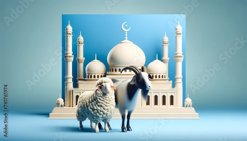 background with sheep and moon 3D rendered Eid ul Adha concept photo