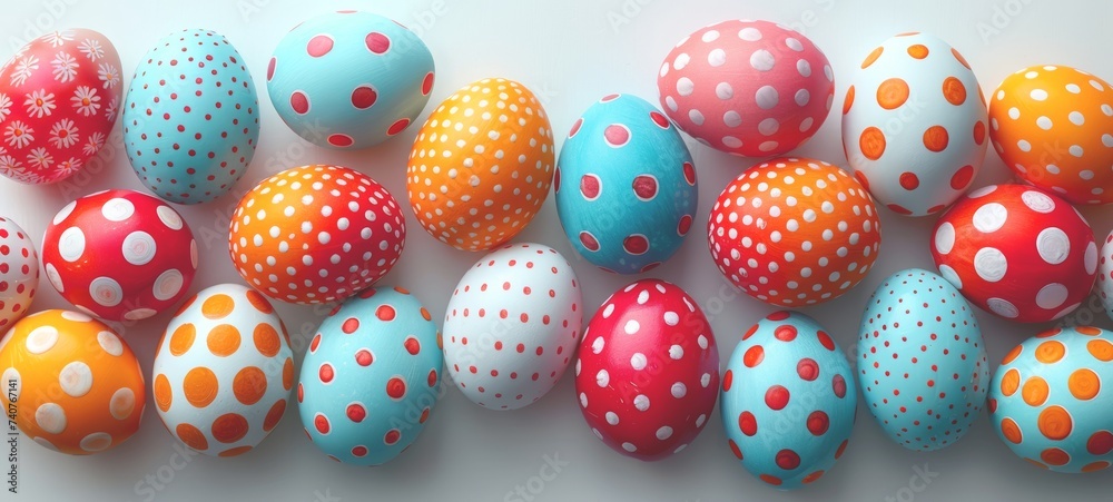 Easter eggs background, color painted eggs variety, top view. 