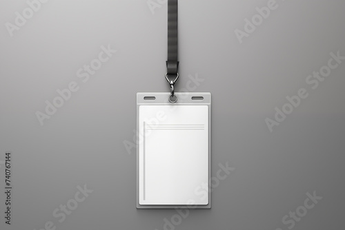 Blank white badge on a gray background. Copy space.