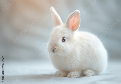 Easter bunny, cute white color rabbit sitting on floor