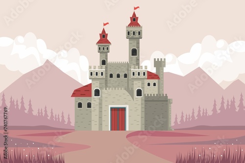 Gray Castle Pink Landscape Scene
