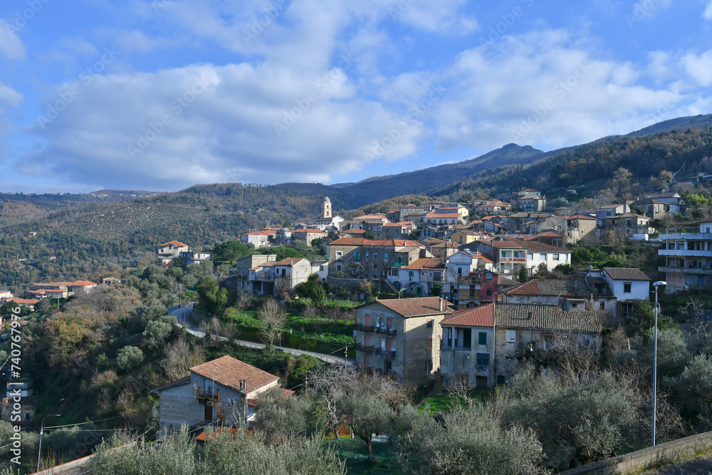 Panoramic view of Perdifumo, a village in Campania in Italy.