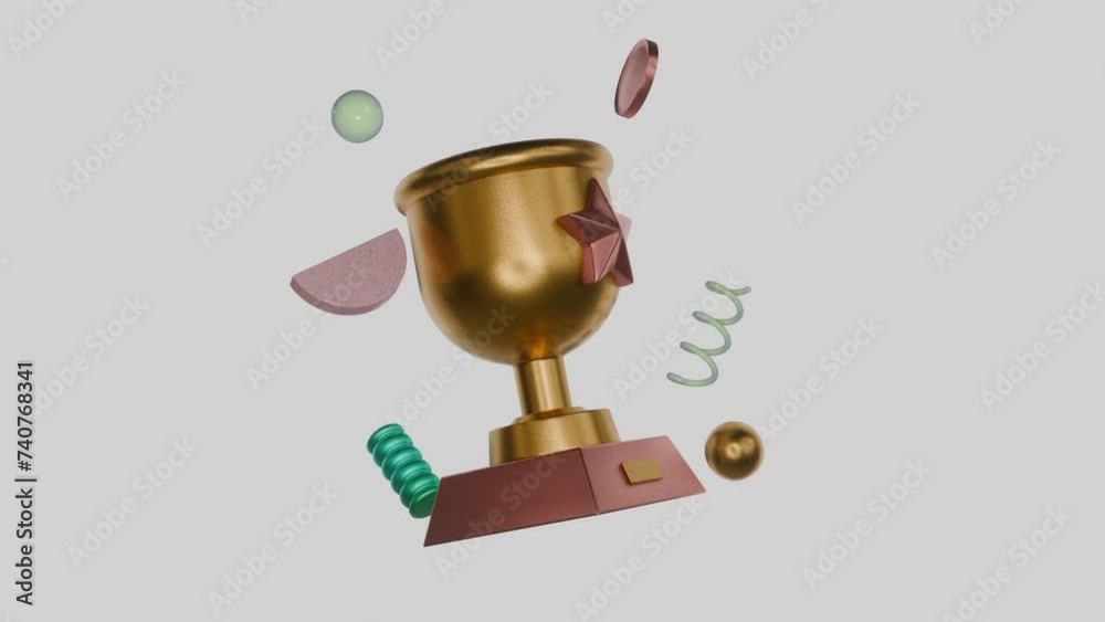 Winner Gold Trophy 3D Icon animation video. realistic motion graphic of ...