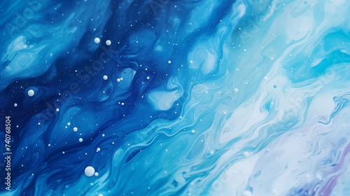 Abstract Blue and White Fluid Art Paint Texture.