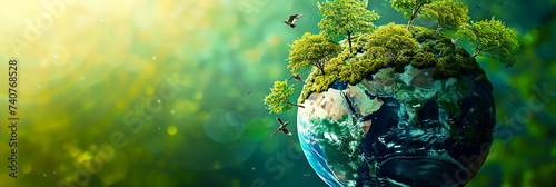 Illustration of the earth with lush green and lively creatures around. photo