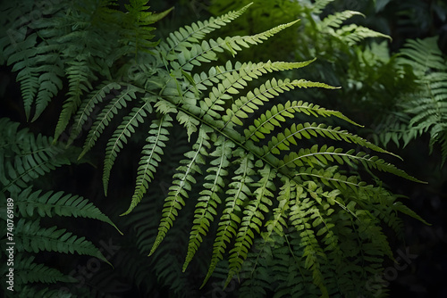Green fern leaves in the rainforest. Natural background for design. Generative AI