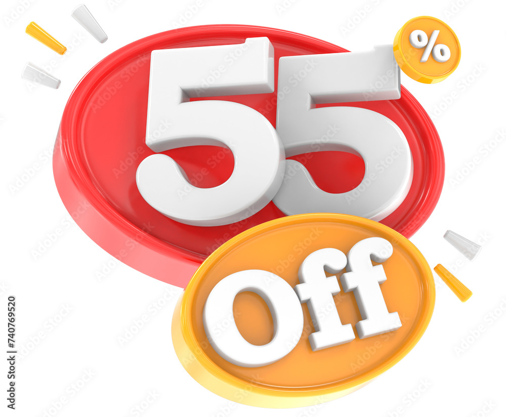 55 percent discount Red With Yellow 3d render 55 percent discount Red With Yellow 3d render