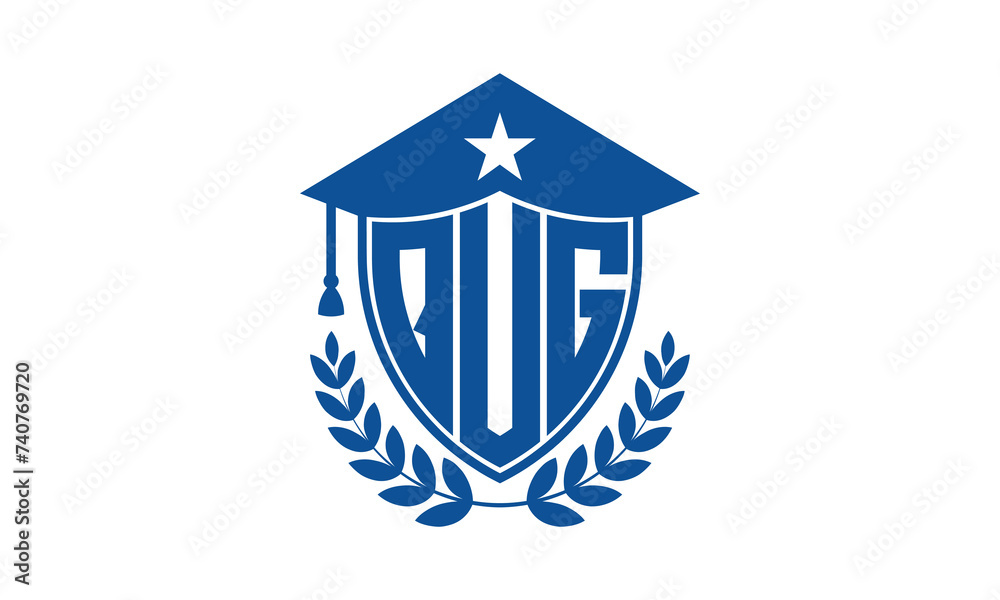 QUG three letter iconic academic logo design vector template. monogram, abstract, school, college, university, graduation cap symbol logo, shield, model, institute, educational, coaching canter, tech QUG three letter iconic academic logo design vector template. monogram, abstract, school, college, university, graduation cap symbol logo, shield, model, institute, educational, coaching canter, tech