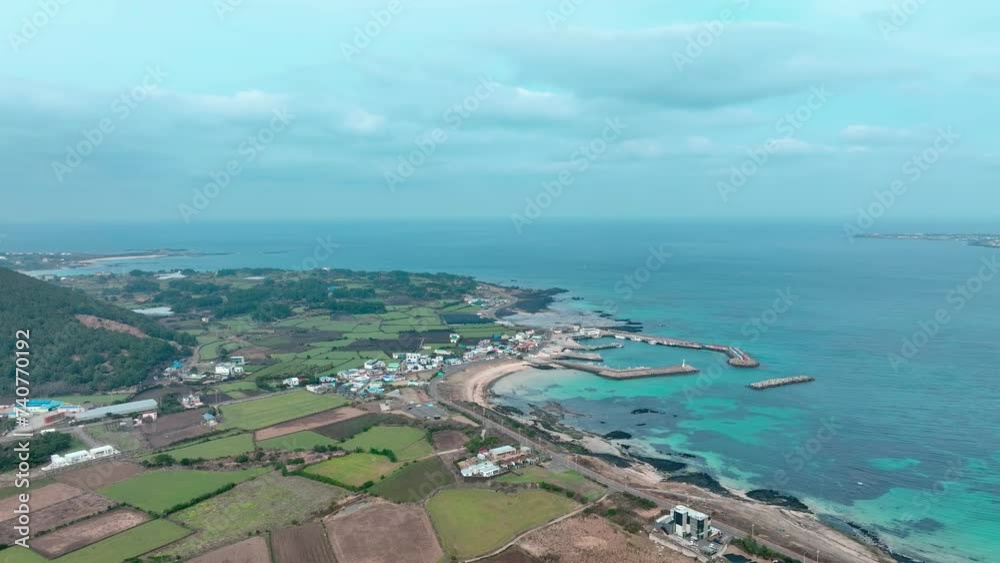 Drone View of Jeju island in South Korea, beach, winter Drone View of Jeju island in South Korea, beach, winter