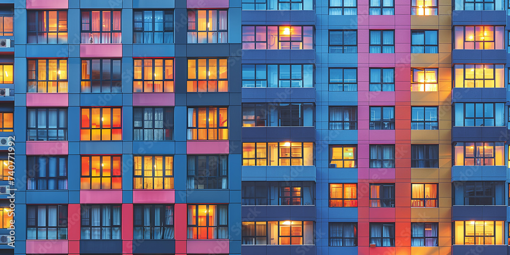 Beautiful colorful illustration of multi-colored city windows