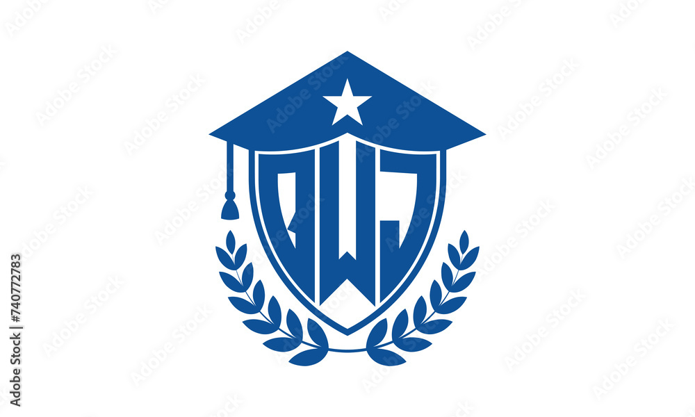 QWJ three letter iconic academic logo design vector template. monogram, abstract, school, college, university, graduation cap symbol logo, shield, model, institute, educational, coaching canter, tech QWJ three letter iconic academic logo design vector template. monogram, abstract, school, college, university, graduation cap symbol logo, shield, model, institute, educational, coaching canter, tech