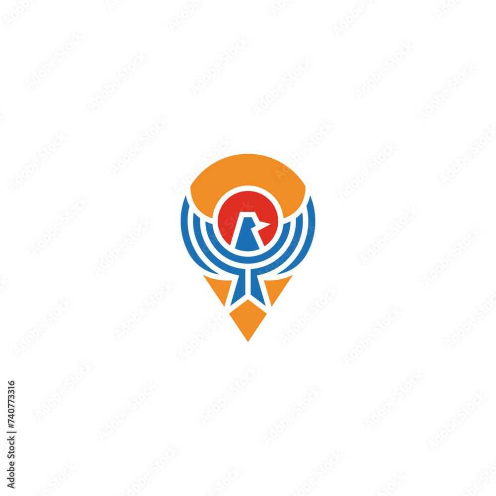 Location pointer and bird logo design combination. Location pointer and bird logo design combination.
