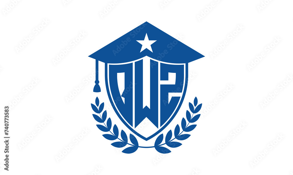 QWZ three letter iconic academic logo design vector template. monogram, abstract, school, college, university, graduation cap symbol logo, shield, model, institute, educational, coaching canter, tech QWZ three letter iconic academic logo design vector template. monogram, abstract, school, college, university, graduation cap symbol logo, shield, model, institute, educational, coaching canter, tech