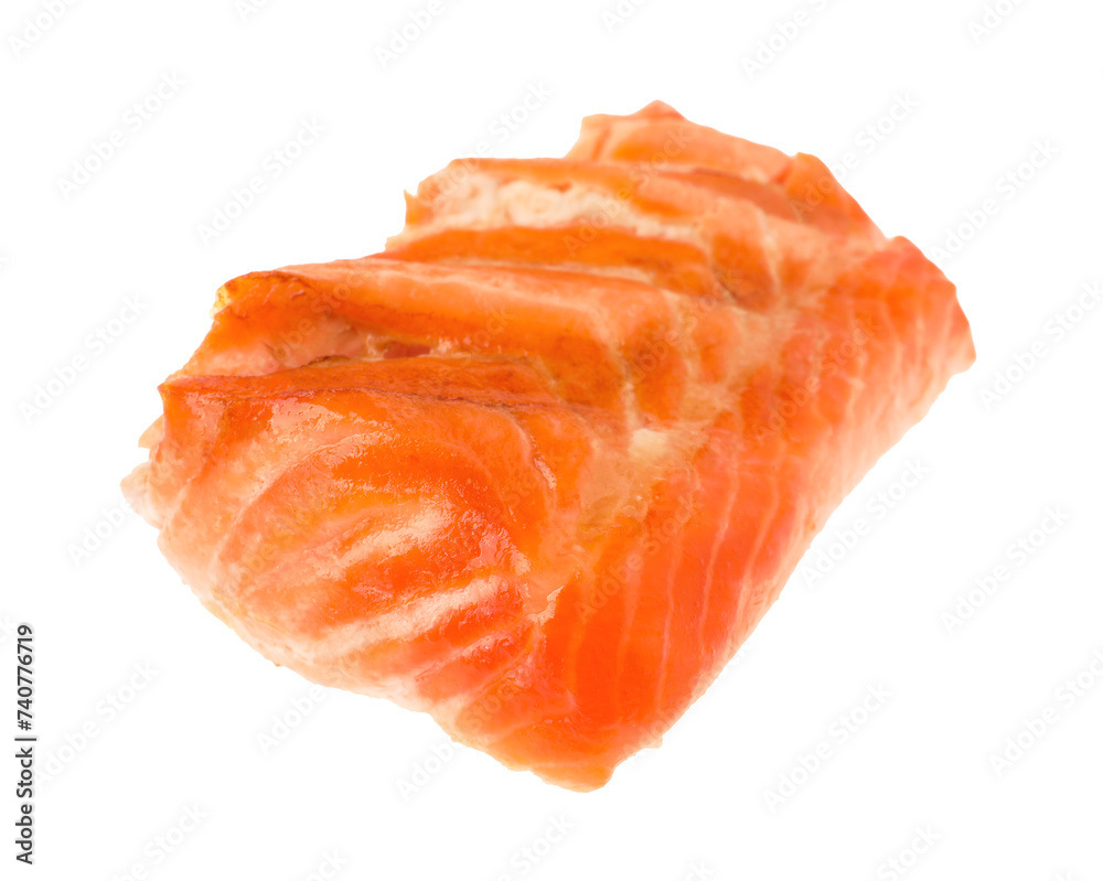 Piece of tasty grilled salmon isolated on white Piece of tasty grilled salmon isolated on white
