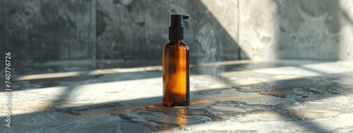Amber spray bottle in stone benchtop scene photo