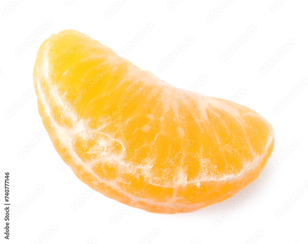 Piece of peeled fresh ripe tangerine isolated on white, top view Piece of peeled fresh ripe tangerine isolated on white, top view