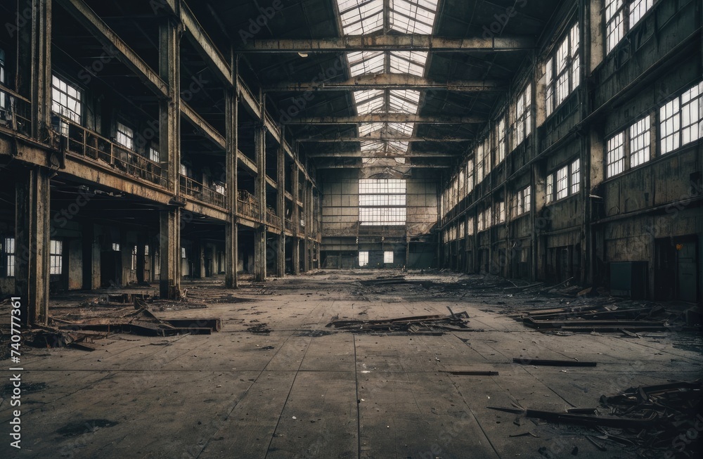 empty abandoned 1980 factory with Generative AI.