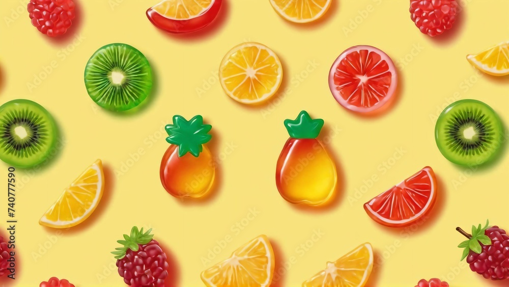 Fototapeta premium Colorful gummy candies. Soft gums in fruit shapes.