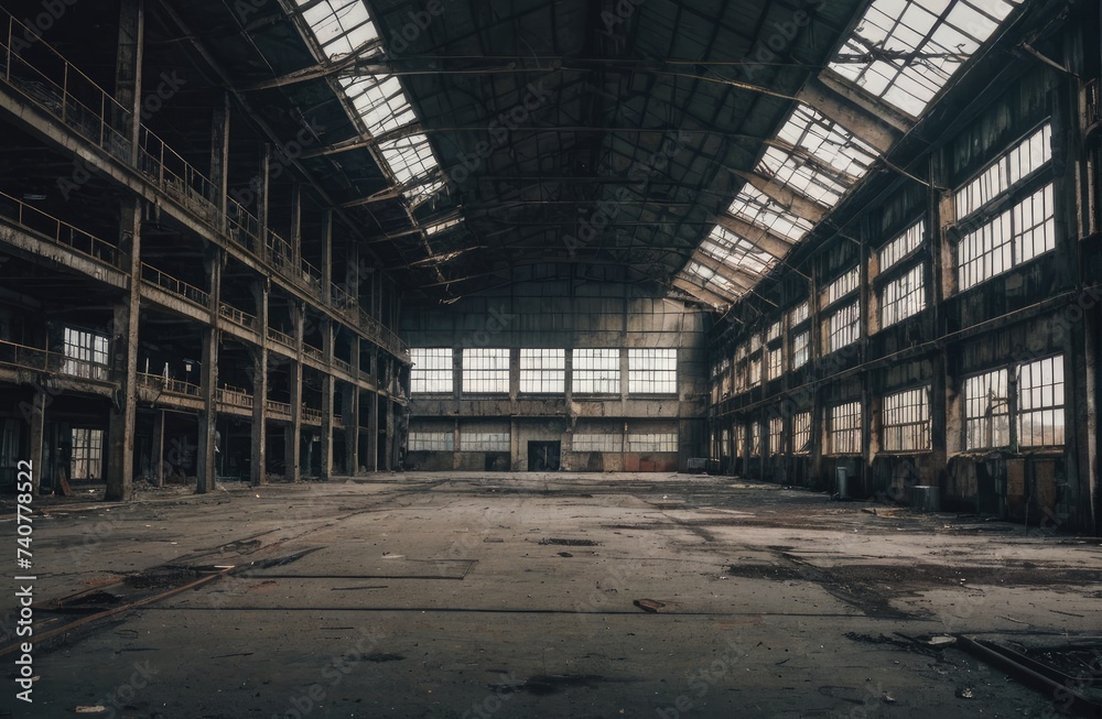 empty abandoned 1980 factory with Generative AI. empty abandoned 1980 factory with Generative AI.